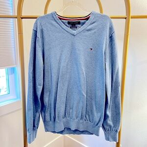 Tommy Hilfiger Light Blue Premium Cotton V-Neck Sweater - LIKE NEW